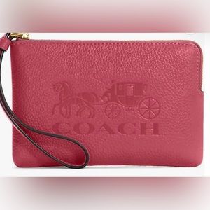 NWT Authentic Coach Corner Zip Wristlet With Horse And Carriage-Pebbled Leather